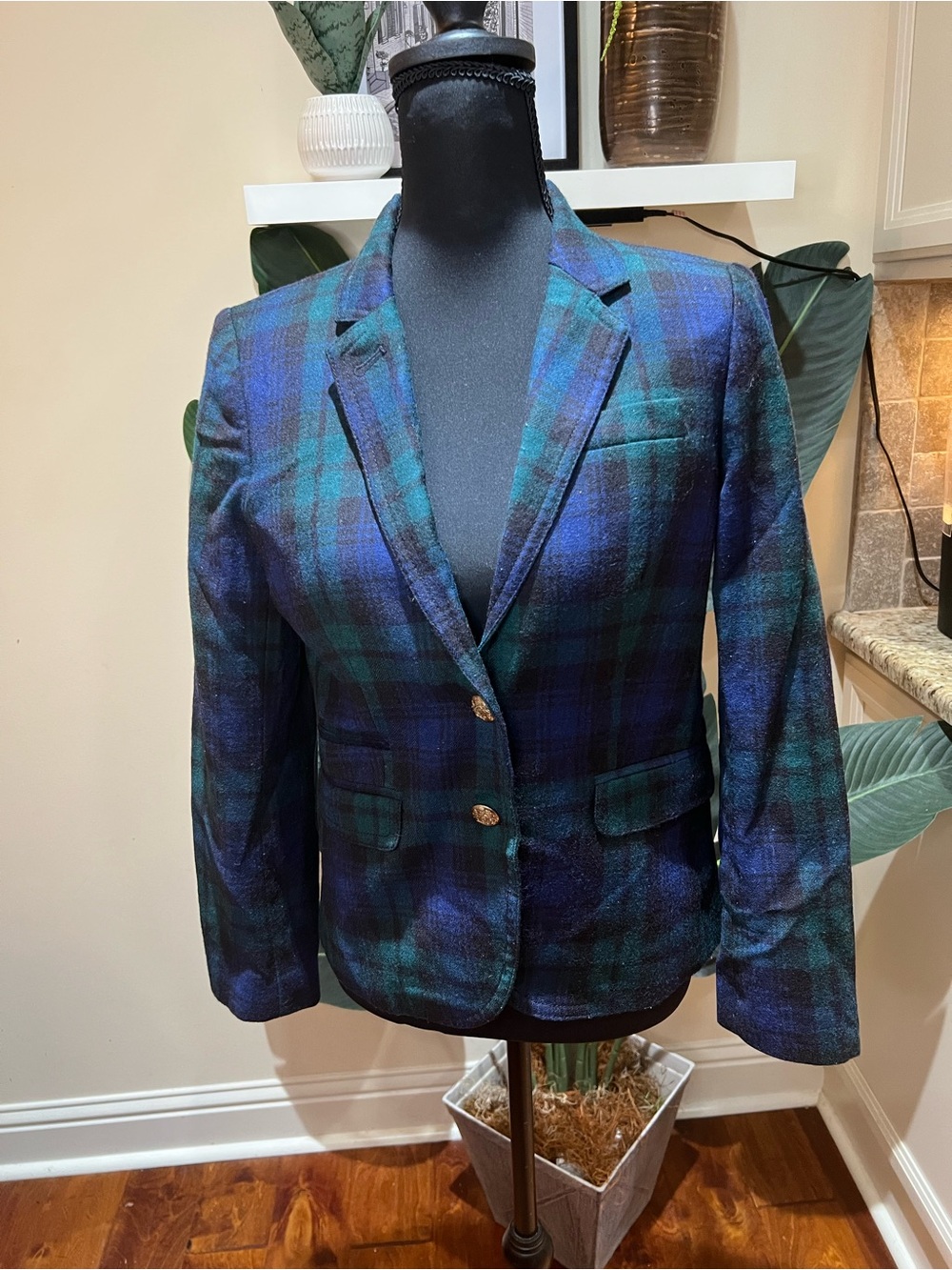J.Crew Schoolboy Blackwatch Tartan Plaid 100% Wool Blazer Jacket 2